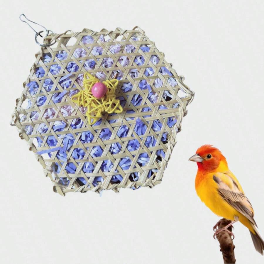 1 Peça Brinquedo de Papagaio, Bola de Grama Trançada Natural, Brinquedo Inteligente de Papagaio para Mastigação com Estampa de Pele de Tigre e Peônia Fênix, Cor Aleatória