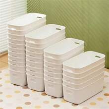 1/4/8/12 pièces Bacs de rangement empilables en plastique avec poignées - Design classique blanc, organisateurs polyvalents pour la maison, le bureau, la garde-robe - Contenants économes en espace Accessoires de salle de bain Rangement de salle de bain