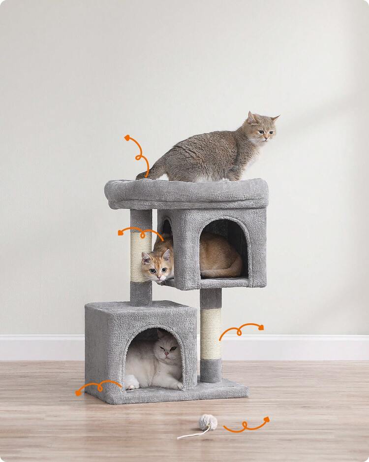 Feandrea Cat Tree, 74 Cm Cat Tower, M, Cat Condo For Medium Cats Up To 5 Kg, Large Cat Perch, 2 Cat Caves, Scratching Post, Light Grey - Light Grey - View 3