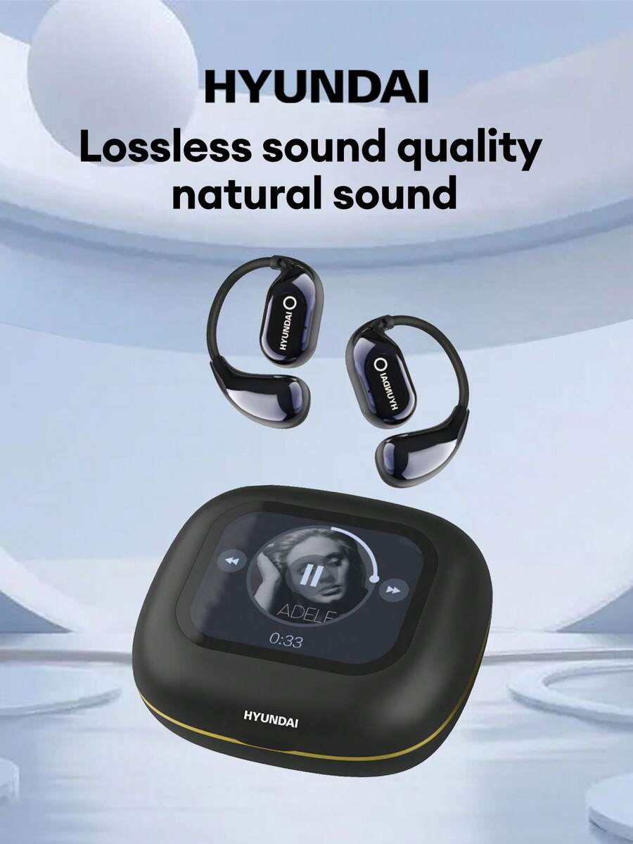 HYUNDAI 现代 HY-Q18PRO 智能蓝牙耳机，挂耳式，触摸屏，多功能，高品质音频，ANC 降噪，高清通话，长续航，防水，5.4 低延迟，音乐、游戏、运动，灵敏触控，兼容智能手机和电脑 - 黑色 - 查看 1