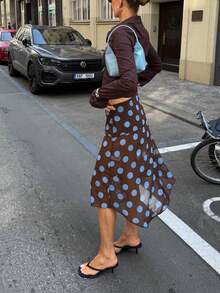 Women's Y2K Polka Dot Skirt Low Waist Midi Skirts Sheer Mesh Half Skirt Fashion Vintage Summer A Line Skirts Cute Dot Print Skirt For Party Beach Going Out Aesthetic Outfit Streetwear - 卡其色 - 查看 4