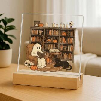 Placă și semne decorative cu fantome care citesc cărți, fantomă bibliotecară de Halloween, profesor de Halloween, decor drăguț pentru birou, decor pentru birou, școala Boo - cadouri unice pentru femei, decor de cărți pentru birou și casă