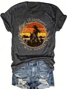Women's Round Neck Short Sleeve T-Shirt - 深灰色 - 查看 1