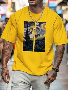 Men's Cotton T-Shirt Painting Collection Starry Night Van Gogh Streetwear Cheap Premium Fashion - 黃色 - 查看 2
