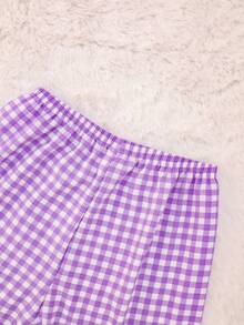 格子睡衣套装，甜美可爱翻领纽扣上衣和长裤，女士睡衣和家居服，秋季服装 - 藍白色 - 查看 6