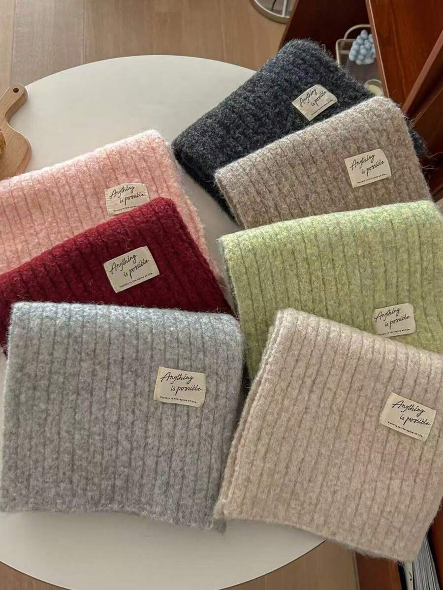 1 chiếc khăn quàng cổ len pha trộn màu trơn ấm áp trang trí đa năng phong cách sinh viên cho nữ, thích hợp cho mùa xuân, mùa thu, mùa đông, ngoài trời, trượt tuyết cho trang phục - Nhiều màu - Xem 1