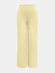 XLLAIS 女士时尚弹力高腰长款直筒裤秋冬服装 - 黃色 - 查看 3