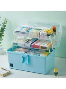 Große Kapazität Kunststoff Staubdichte Medizinbox, einfach und praktisch zu tragen, Medizin Aufbewahrungsbox, Erste-Hilfe-Kasten, Haushalts-Aufbewahrungsbox, Medizinischer Erste-Hilfe-Kasten, Medizinische mehrstöckige Medizinbox, Notfall-Aufbewahrungsbox, Familien-Tragetasche