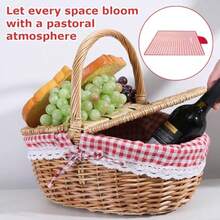 Picnic Basket Woven Wicker Baskets Hand Knit Storage Container Portable Camping Organization Handheld Rattan Decorative Hamper Weaving Hamper With A Picnic Mat