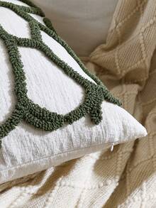 1個北歐INS風刺繡抱枕，沙發床頭枕腰枕，簇絨流蘇窗台坐墊枕，45*45cm，亦適合作為禮物、家居裝飾、房間裝飾、節日裝飾 - 墨綠色 - 查看 5