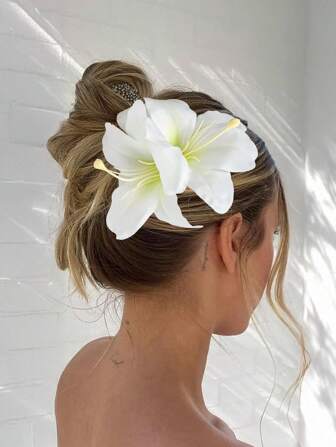 1 件百合花发夹百合花白色夏威夷花发夹女士鸡蛋花发夹玫瑰发夹人造花发夹度假海滩派对波西米亚风发夹女孩海滩度假发夹爪