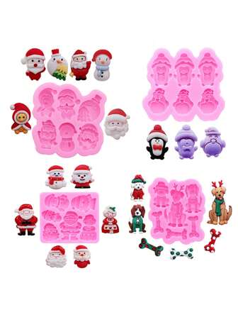 1pc Pink Silicone Mold, Christmas Theme Silicone Mold Including Santa Claus, Snowman, Christmas Penguin, Creative Baking Chocolate Cake Dessert Decor Mold, Christmas Dog Bone, DIY Resin Jewelry Accessories, Cream Gel Phone Case Decoration Mold Christmas Christmas Decorations Christmas Pajamas Christmas Gifts Christmas Decor