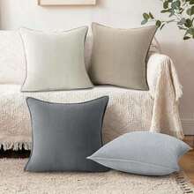 18x18 Inch Set Of 4 Neutral Soft Chenille Decorative Pillow Covers For Boneless Couch/Bed Living Room Home Decor - Neutral - View 2