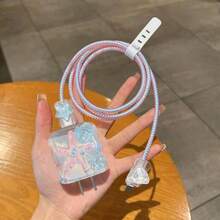5件/套【适用于英国20W】充电头保护器，数据线防线，兼容Iphone13/14/15/16 ProMax/Plus，海洋系列海星蓝壳20W美版充电器保护器充电器外壳手机配件 - 彩色 - 查看 5