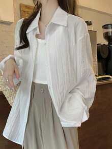 宽松褶皱领时尚百搭通勤女式雪纺衬衫 - 白色 - 查看 1