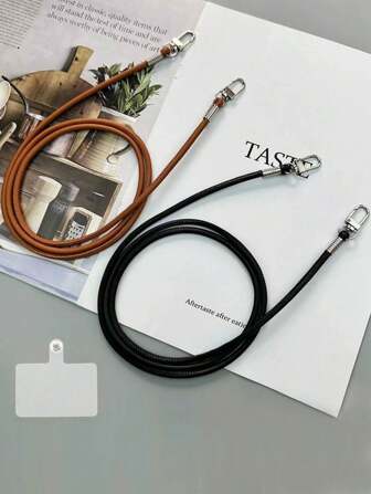 1pc Black Faux Leather Shoulder Strap & Phone Case 2-In-1, Cross-Body Adjustable Lanyard With Transparent Clip, Universal Fit