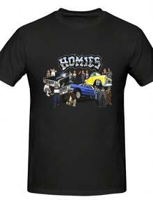 Lil Homies Lowriders Graphic Tee- Black Casual Round Neck T-Shirt With Funny Homies For Life, Machine Washable, All-Season Comfort Fit For Adults, Allseason Apparel Humorous Graphic Tee Comfortable Fit - màu đen - Xem 1