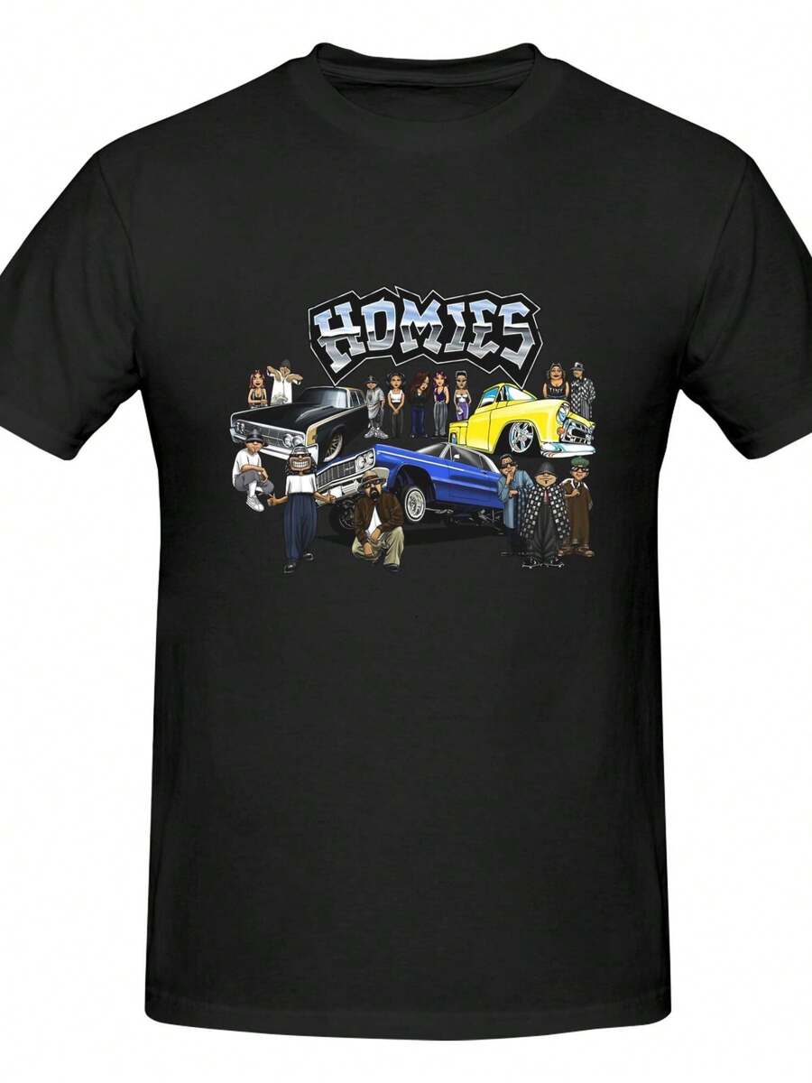 Lil Homies Lowriders Graphic Tee- Black Casual Round Neck T-Shirt With Funny Homies For Life, Machine Washable, All-Season Comfort Fit For Adults, Allseason Apparel Humorous Graphic Tee Comfortable Fit - màu đen - Xem 1