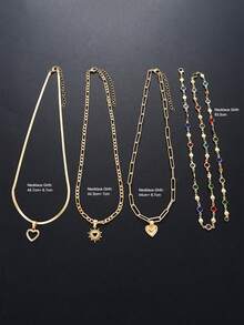 4 件时尚优雅金色心形彩色水钻项链，Y 形多层项链，是度假、约会、派对、生日送给女性的完美礼物 - 金黃色 - 查看 7