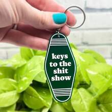 Vintage Motel Hotel Keychain Funny Acrylic Key Tag Keychain Ring Jewelry Gift For Women Men Friends - Green - 查看 2