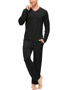 Men's Pajama Sets Sleepwear Nightwear Lightweight Quick Dry Soft 2 Piece Long Sleeve Mens Loungewear Sets With Pockethalloween - A7-sky Blue - View 2