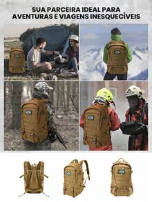 Mochila Impermeável Tatica Militar 30 Litros com Resistente Trilha Ar Livre Camping Pesca Masculino Feminino material escolar material escola papelaria - Bege - Visão 6