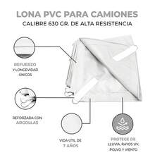 VINILMAX Lona Camionera Reforzada 500x300 cm (5x3 m) – Impermeable y de Uso Extra Rudo | 610 Gramos – 18 Oz | Con Ojales Metálicos Resistentes para Transporte, Protección de Carga, Cobertores y Uso Industrial | Lona Tipo Camionera Lista para Usarse | Alta Resistencia al Desgarro y Climas Extremos | Lona Ahulada Multiusos para Transportistas, Operadores Logísticos, Almacenes, Techados Temporales y más | 100% Impermeable | Plástica Gruesa con Refuerzo Perimetral | Ideal para Exteriores, Camiones, Protección de Mercancía y Más | Producto Nacional de Excelente Calidad para Uso Profesional - Blanco - Ver 3