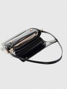 1 件 PU 皮革女士单肩包，勃艮第方形包，多功能漆皮小包，Y2K Baddie 包，腋下单肩包，时尚斜挎包，配有樱桃吊饰 - 黑色 - 查看 6