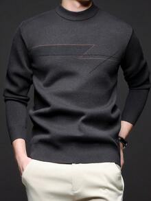 【尺码偏大】男士圆领毛衣，商务休闲套头针织衫，适合秋冬季穿着