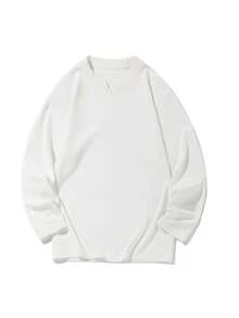 男士V领条纹针织衫，长袖T恤，针织面料，休闲风格，优雅复古风，V领亨利领设计，简约设计，细节之处尽显匠心 - 白色 - 查看 4