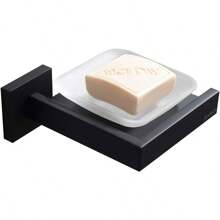 Bathroom Soap Dish With Holder Tempered Frosted Glass Wall Mount Modern Square Design For Bath And Shower Matte Black 071020MB Les Series