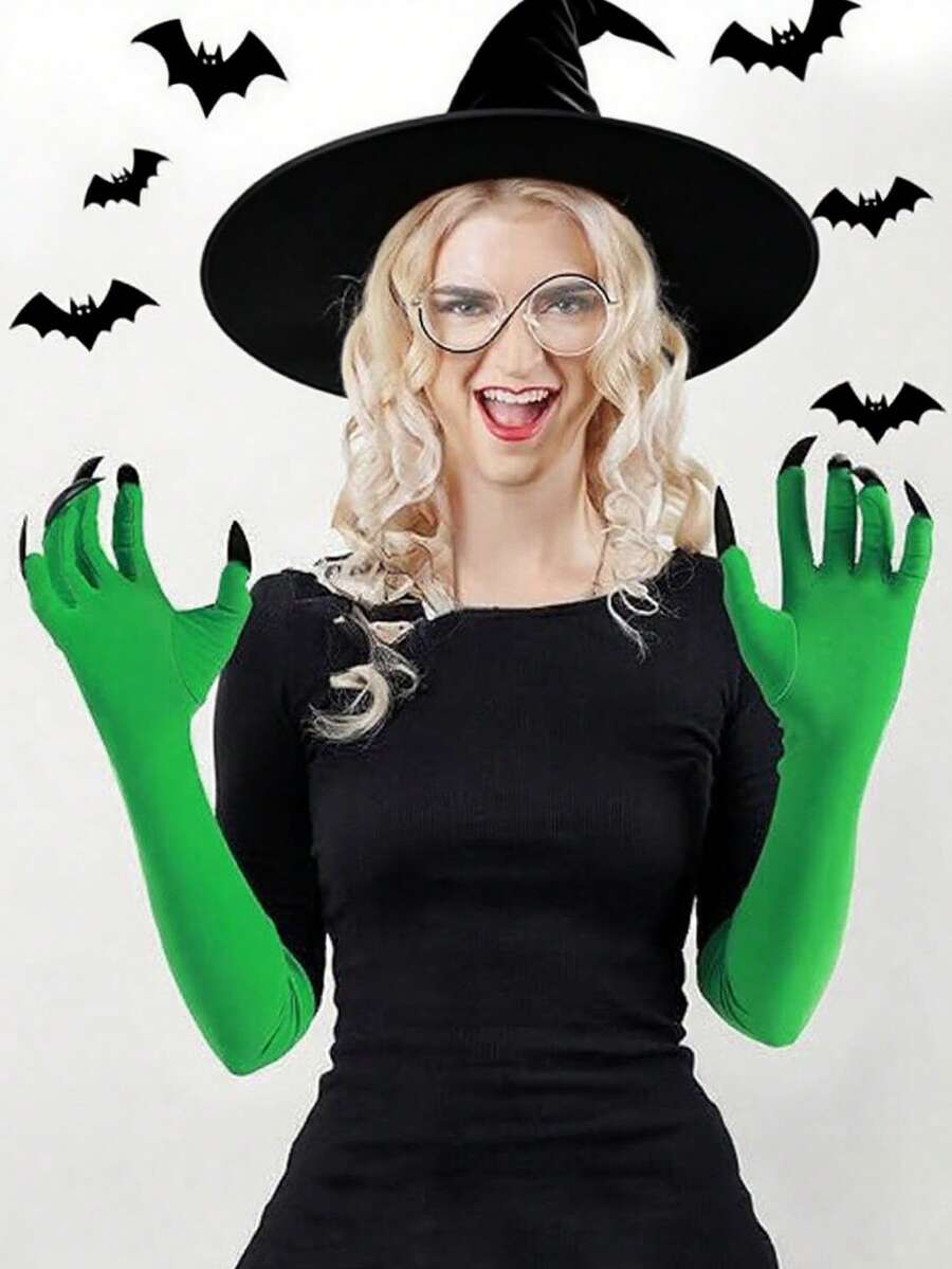 1 Pair Halloween Long Fingernail Demon Hand Gloves, Role Play Props, Arm Sleeves To Highlight Personalized, Suitable For Halloween Cosplay, Party Costumes Autumn Fall Winter Fall Arm Warmers - Multicolor - View 1