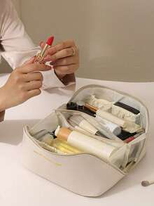 1个女士奢华化妆包，防水PU皮革化妆品收纳包，大容量便携旅行洗漱包，化妆袋，珠宝收纳包，唇彩收纳袋，指甲油袋，化妆盒，方便携带 - 彩色 - 查看 15