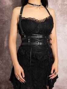 1pc Women Plus Size PU Leather Sexy Corset Waist Belt, Suitable For Daily Wear And Party - Black - View 5