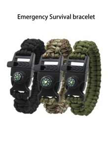 Adjustable Emergency Survival Bracelet With Whistle And Compass, Survival Kit For Camping, Outdoor Travel, Hiking