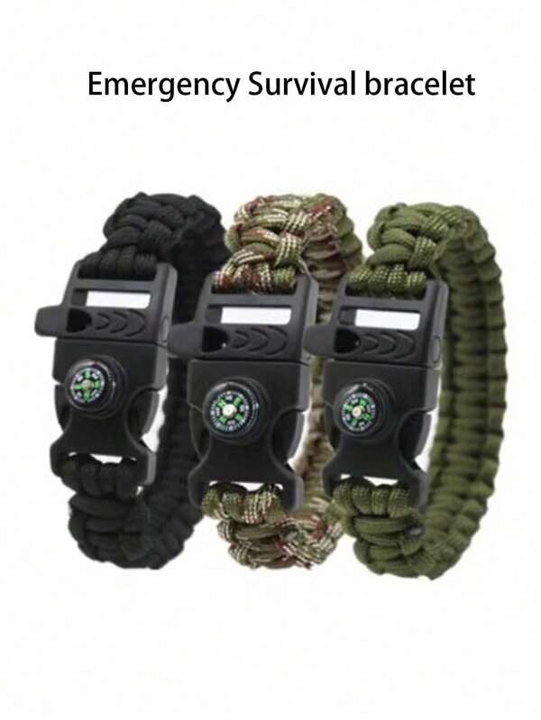 Brazalete de supervivencia de emergencia ajustable con silbato y brújula, kit de supervivencia para camping, viajes al aire libre, senderismo