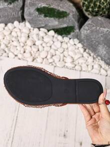 Women's Flat Sandals With Hollow Rhinestones, 2025 New Summer Fishnet Beach Vacation Non-Slip Slip-On Sandals, Black & Apricot, Plus Size, Fashionable, Elegant, Glamorous For Music Festival, Punk, Stylish, Sexy