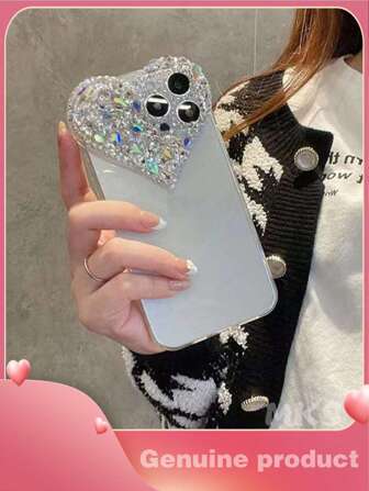 Valentines Sequins Y2k Rhinestone Decor Heart-Shaped Clear Phone Case With Colored Rhinestone Decors Shockproof Cover 16promax 15promax Waterproof Anti-Fall Scratch Resistant