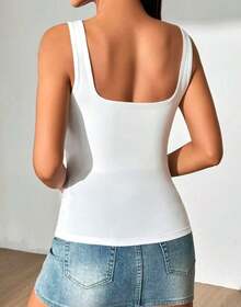 Women's Square Neckline Straight Suplex Tank Top - Blanco - Ver 2