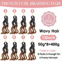1 Pack French Curl Braiding Hair 12 Inch Pre Stretched Bouncy Curly Hair Easy Braid Crochet Hair Wavy Texture Synthetic Hair Extensions For 50g/Pack