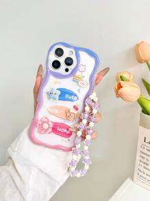 卡通花朵彩绘配饰，奶油纹理波浪边透明吊坠饰品，简约设计，兼容 手机壳/保护套，适用于 14、15 Pro Max、16 Pro Max、11、12、13、16、15、16 Plus、16 Pro Max、Galaxy - 彩色 - 查看 3