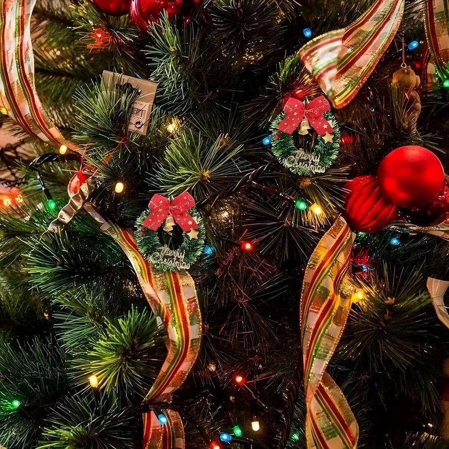 1/5/10 Mini Weihnachtskränze mit roten Schleifen und goldenen Glocken - Kunststoff Feiertags-Dekorationen, geeignet für Weihnachten, Thanksgiving, Neujahr, Hochzeiten, Brautgeschenkpartys, Geburtstage, Bars und Bar Mitzwa Zeremonien - Künstliche Feiertags-Baumbehänge, keine Stromversorgung erforderlich Heim-Dekoration Weihnachtsdekorationen Raumdekoration Winter