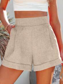 Women High Waisted Wide Leg Bermuda Shorts Summer Casual Lightweight Workwear With Pockets - Màu Khaki - Xem 1