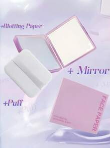 Blotting Paper Set For Face 100 Sheets Oil Absorbing Sheets With Portable Mirror & Adhesive Makeup Puff, Blotting Papers For Oily Skin, Design For Men & Women