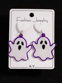 1 对万圣节系列亚克力耳环，紫色幽灵卡通个性耳环（随机卡）