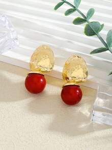 1 Pair Compact & Elegant Ball Shaped Earrings, Metal Textured Colorful Ball Pendant Earrings, Suitable For Women's Daily Wear, Vacation, Fashion Versatile, Great Gift For Friends And Family