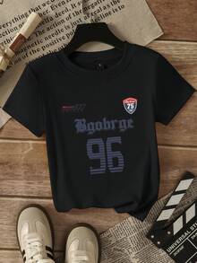 美式修身短袖T恤，女士夏季款，独特印花图案，休闲时尚黑色 - 黑色 - 查看 7