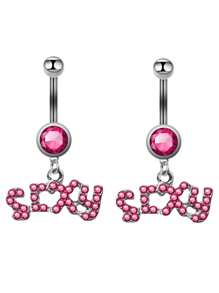 1 Piece Cute Fashion Stainless Steel Pink Rhinestone Crystal SEXY Letter Navel Belly Ring For Women Party - Multicolor - View 12