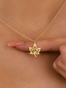 1 buc colier cu pandantiv cu frunze de toamnă, design minimalist de bază, tăiat gol, coliere cu frunze, bijuterii pentru femei - Colier cu frunze de arțar de toamnă - Vizualizare 1