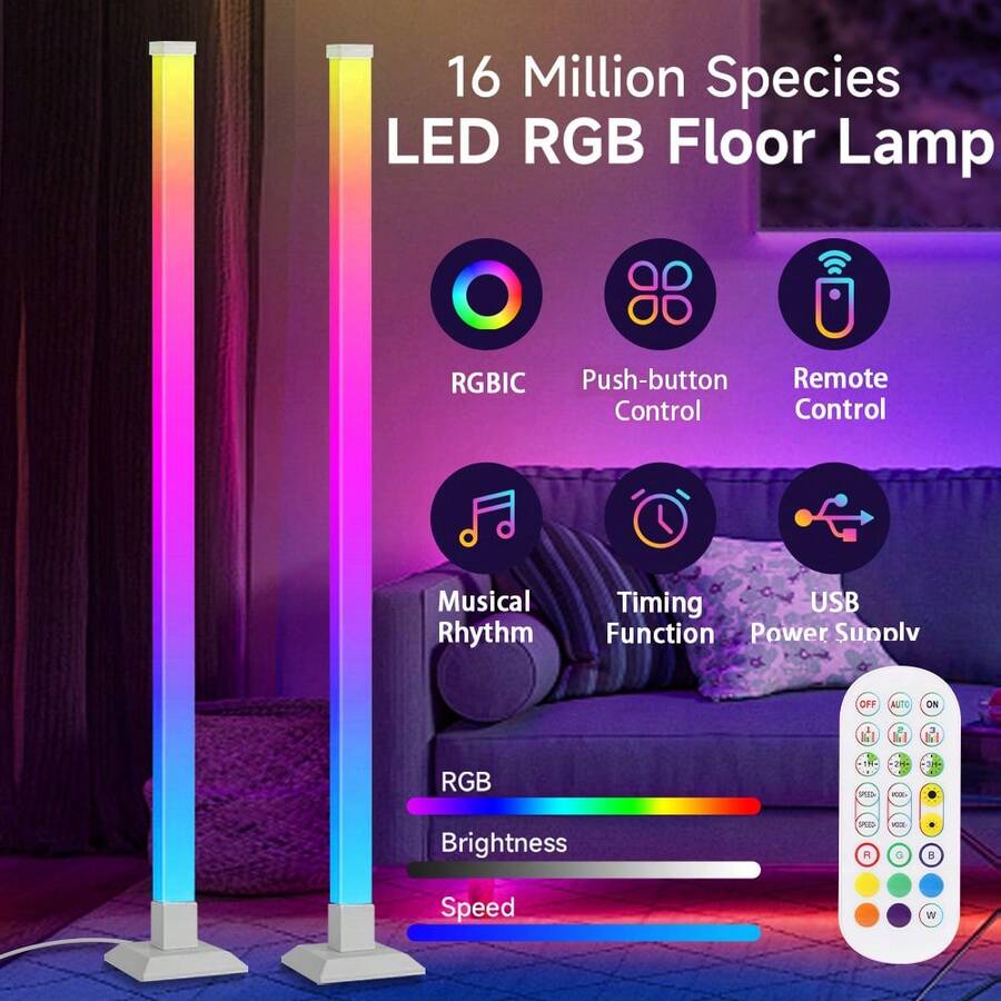 1.5m RGB LED Floor Lamp With Dynamic Lighting Modes, Neon Lights, Wall Mounted Disco Lighting Synchronized With Music For Living Room, Bedroom, Party, USB Powered Smart Floor Lamp With RGB Color Changing, Plastic Lampshade DIY Shape, Suitable For Stage, KTV, Bedroom, Study, Living Room, Wardrobe, Display Cabinet, Showroom, Store, Gallery, Corridor, Dining Room, Clothing Store, Bar